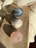 Calming & Centering trio // orca agate, lepidolite & rose quartz palm stones