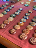 Chakra Gemstone Set //  7 carved chakra crystals, info card & bag